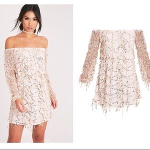 Gold Sequin Off the Shoulder Dress